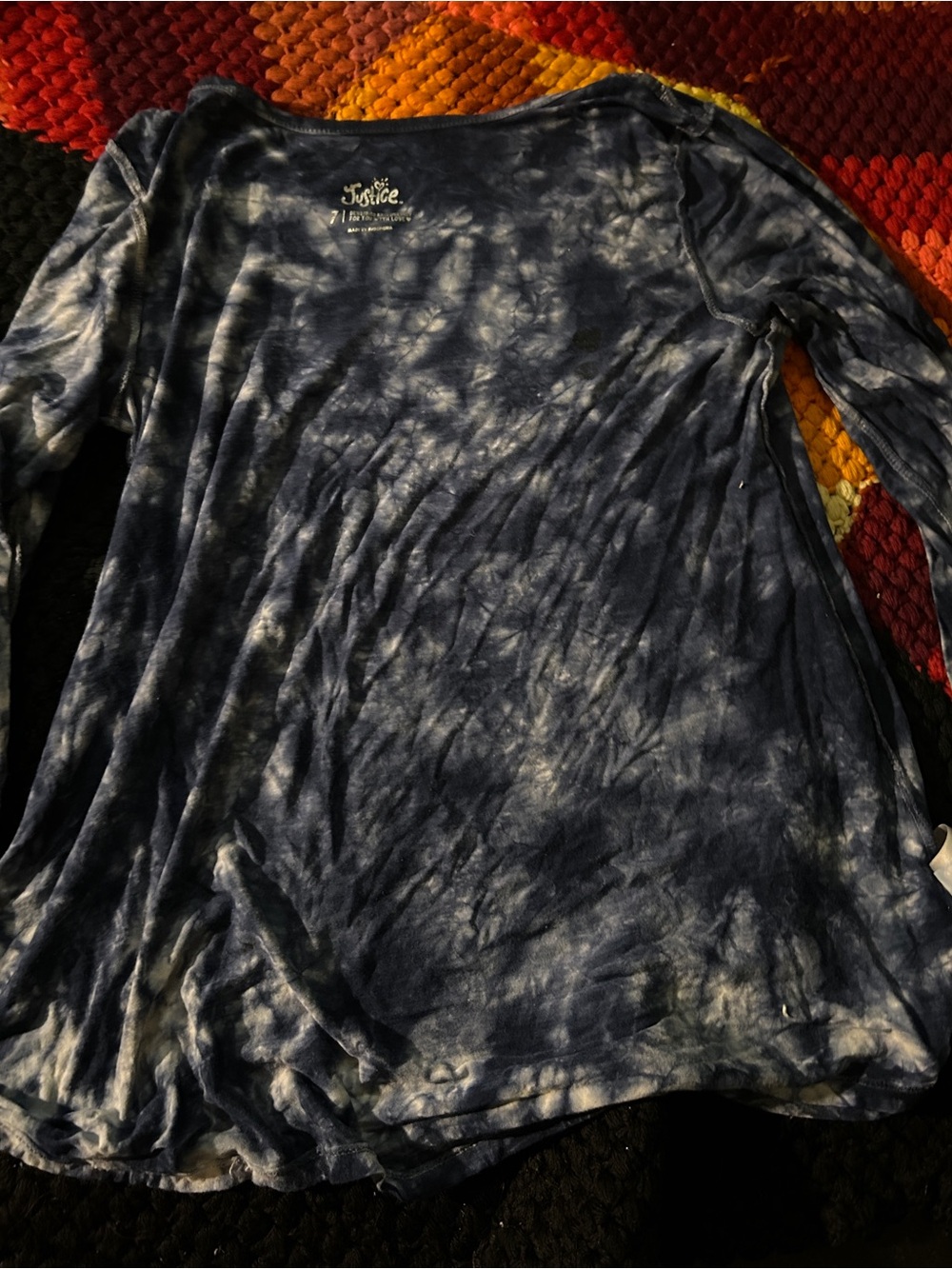 Justice Navy and White Tie-Dye Long Sleeve Top